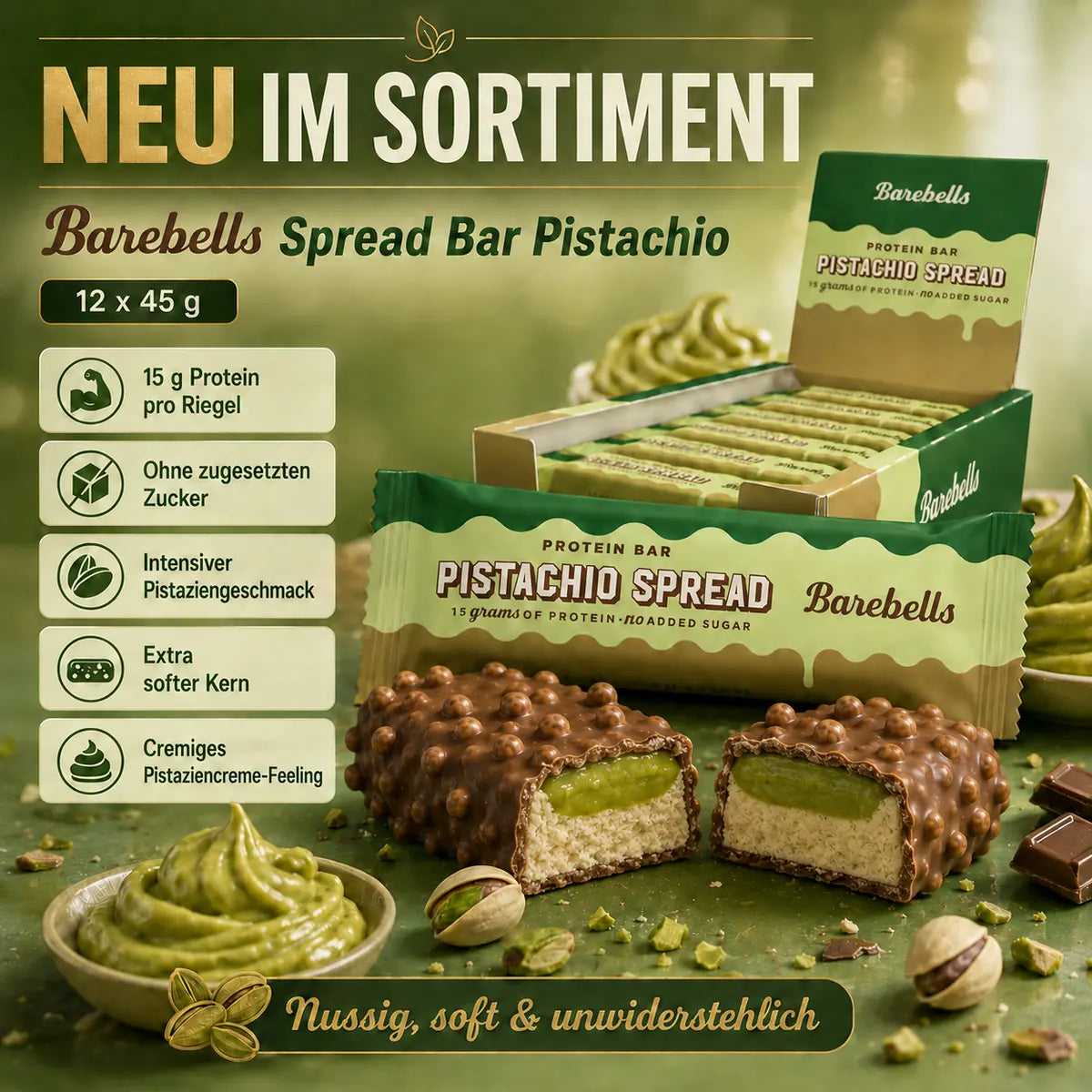 Barebells Spread Bar 12x45g Crème à tartiner Pistache