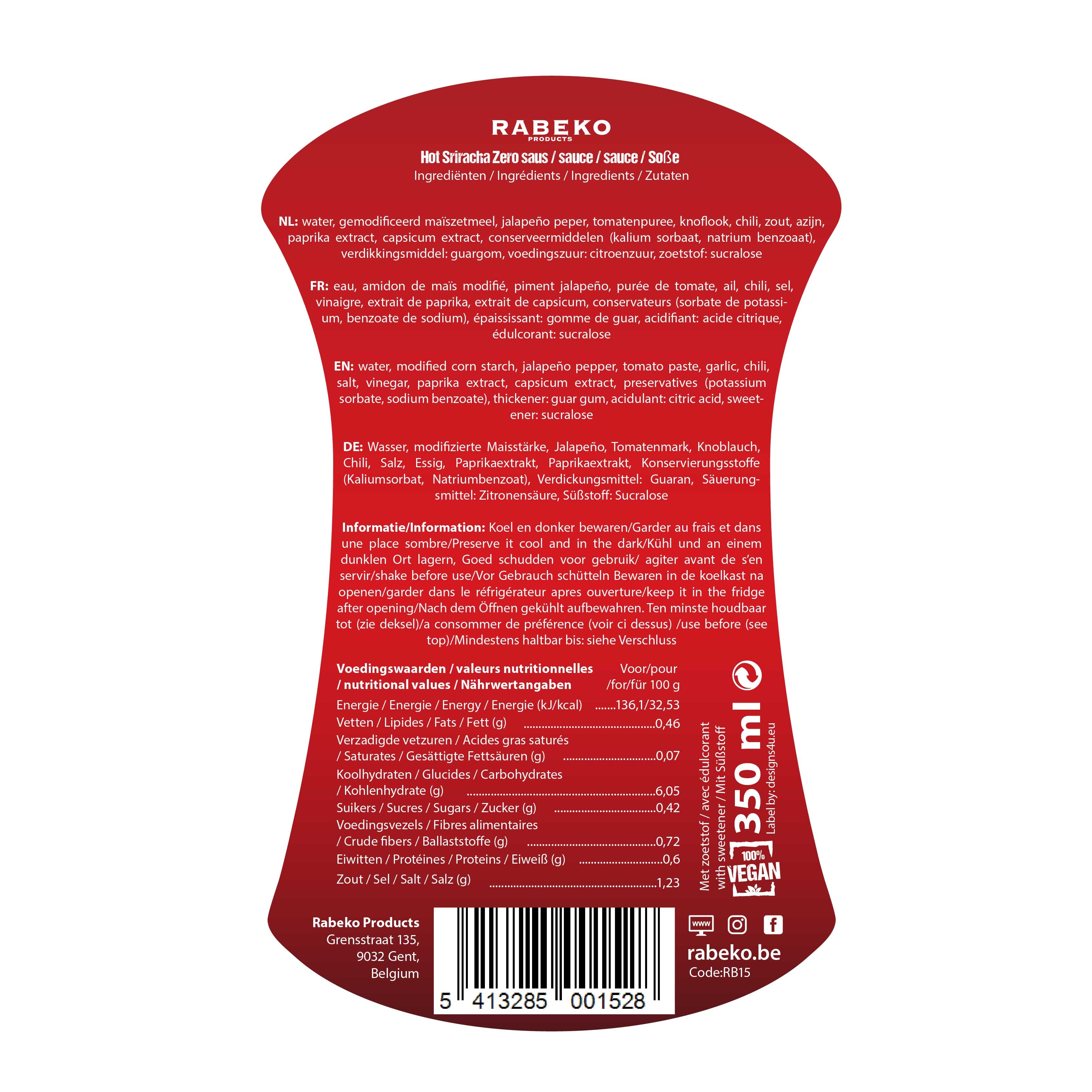 Rabeko Zero calories sauce Sriracha 1 x 350 ml